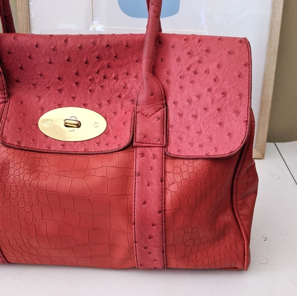 pink & orange faux crocodile faux leather handbag - Picture 3 of 14